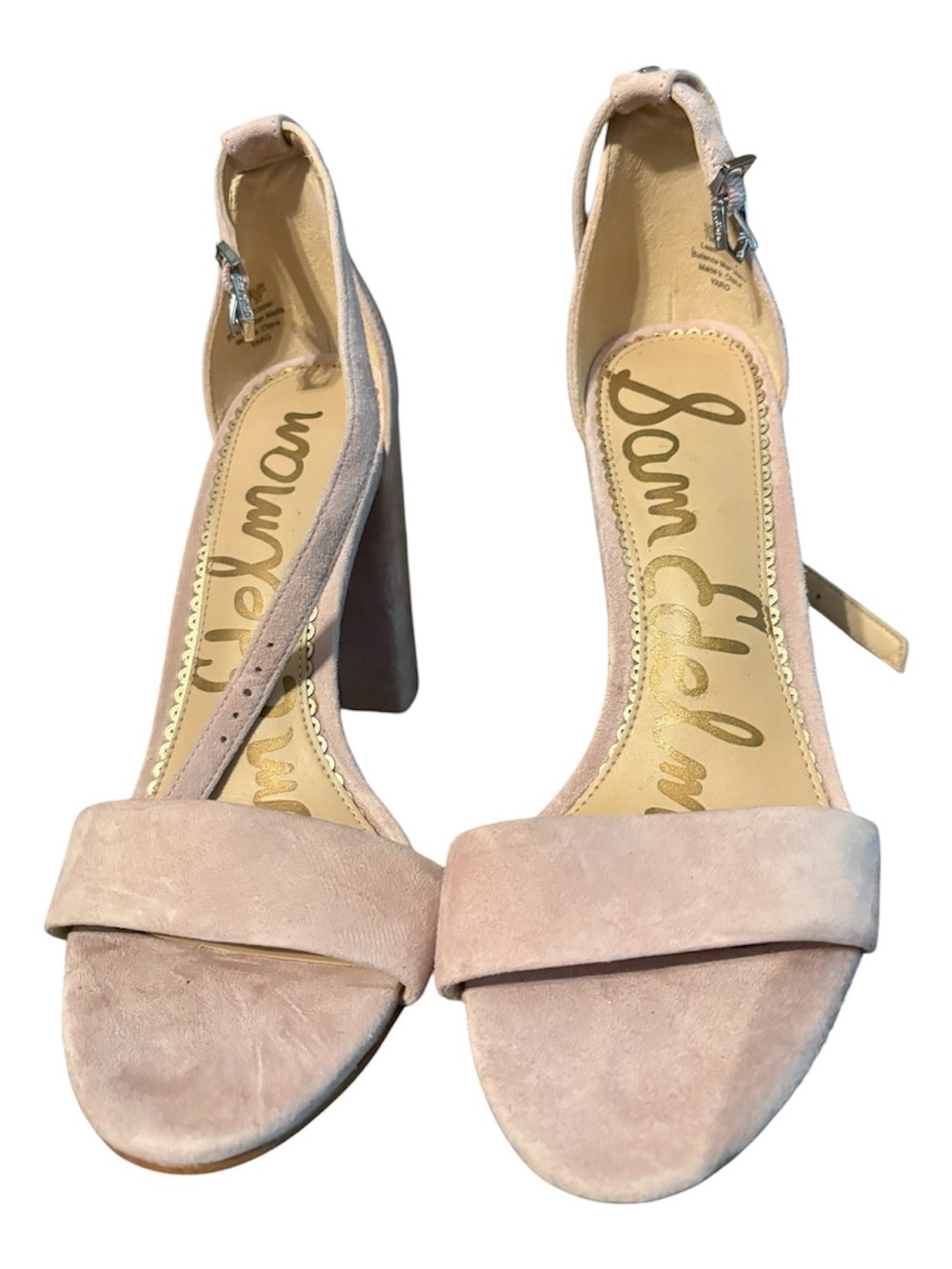 Sam Edelman Blush Suede Ankle-Strap Block Heels